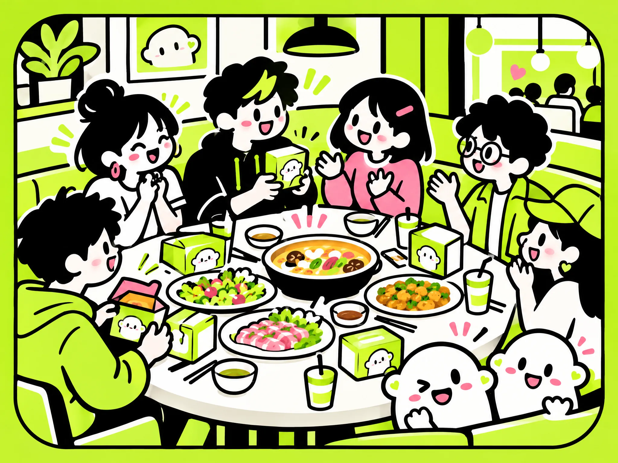 盲盒饭局插画